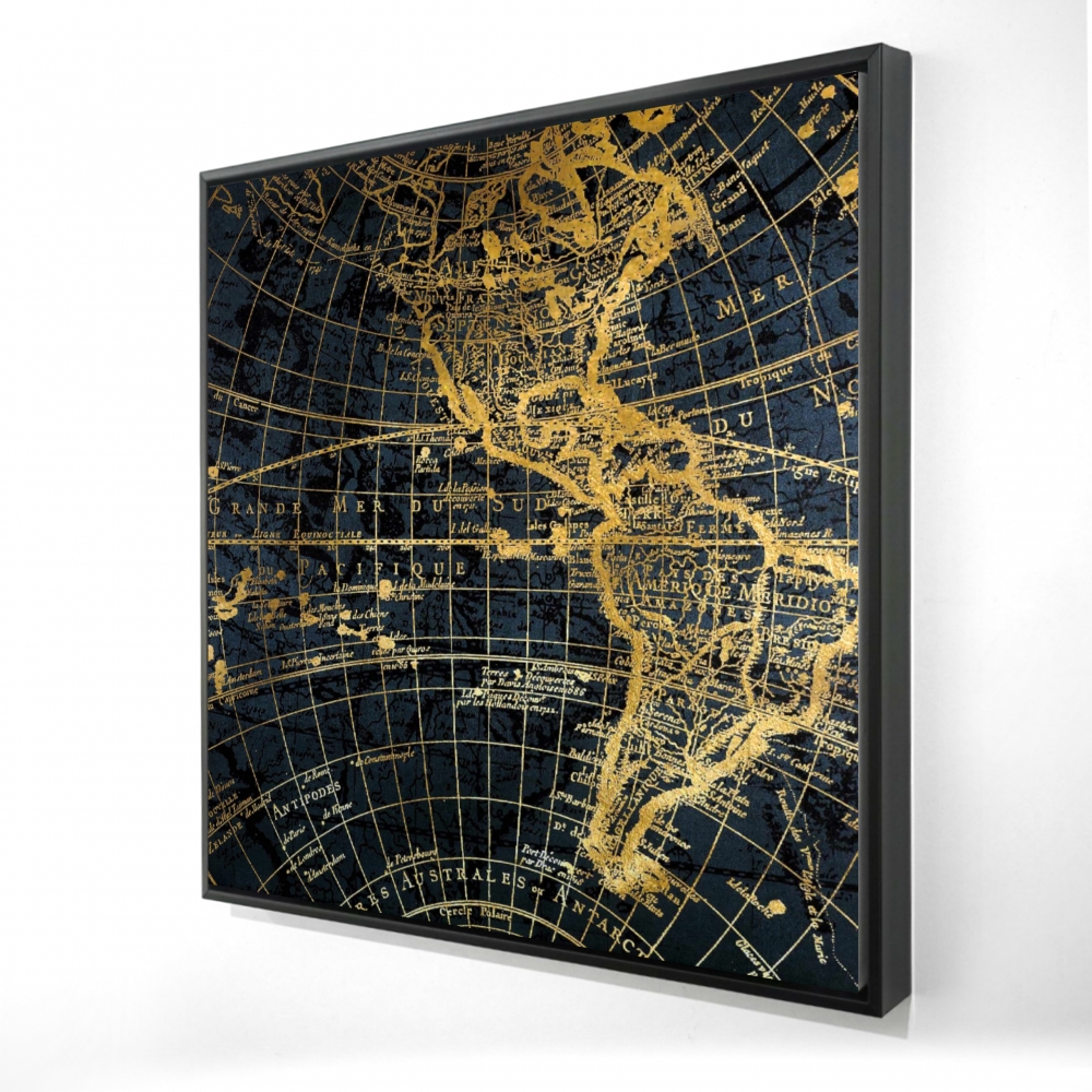 2081-3636-CI120 36 x 36 in. Blue & Marine World Map Globe - Framed Canvas Home Decor