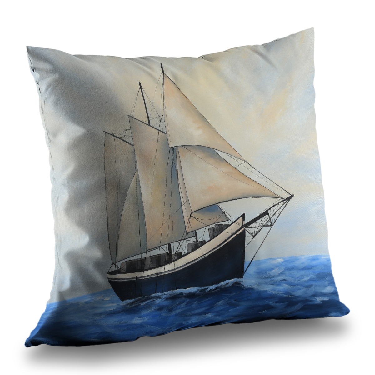 C1PC1414T5Q2MF 14 x 14 in. Ship Gently Sailing Poly Twill Throw - Waves Transportation Decor