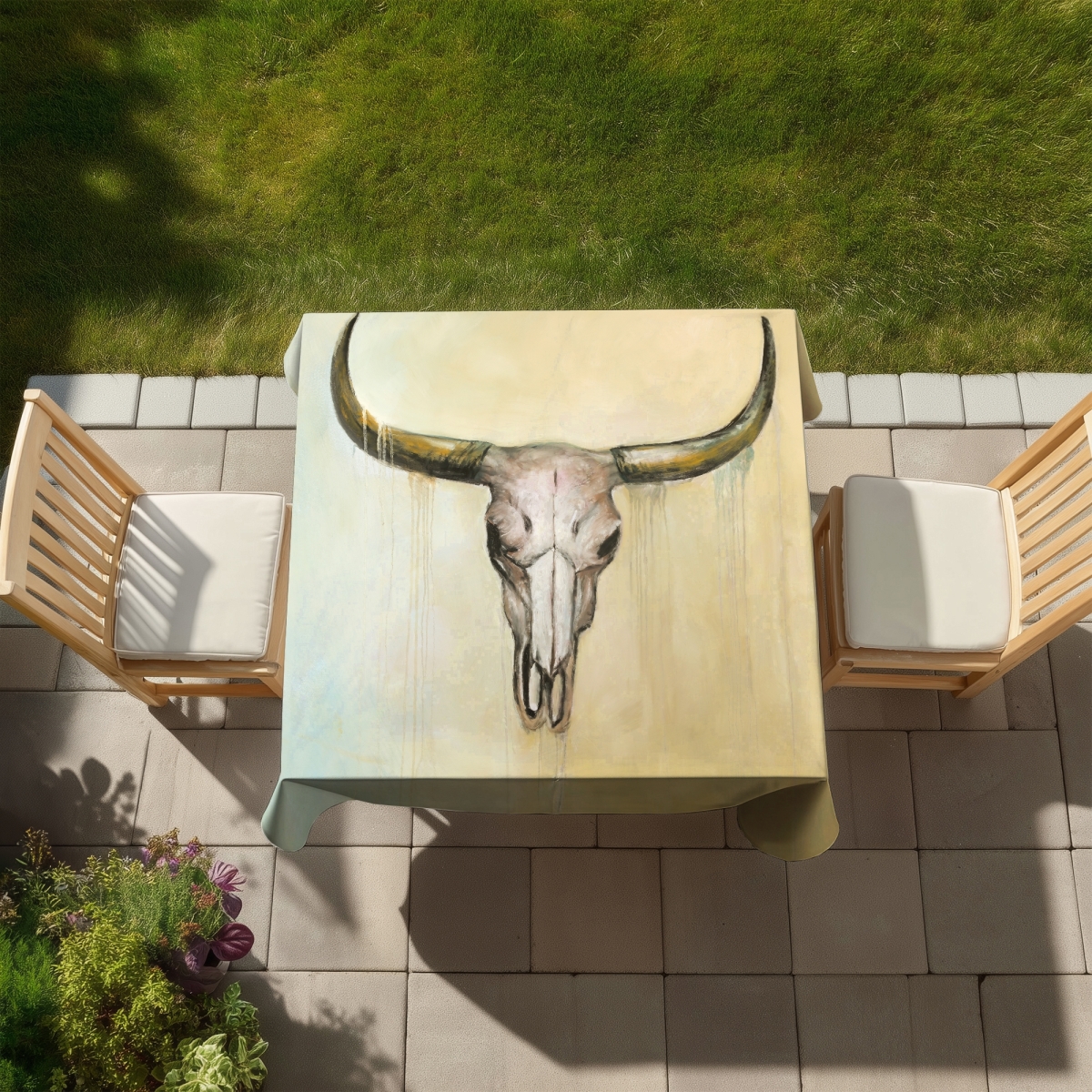 Picture of Begin Home Decor C1TC5858N4VLSF 58 x 58 in. Cow Skull Rustic Animals Tablecloth - Brown Indoor & Outdoor Decor