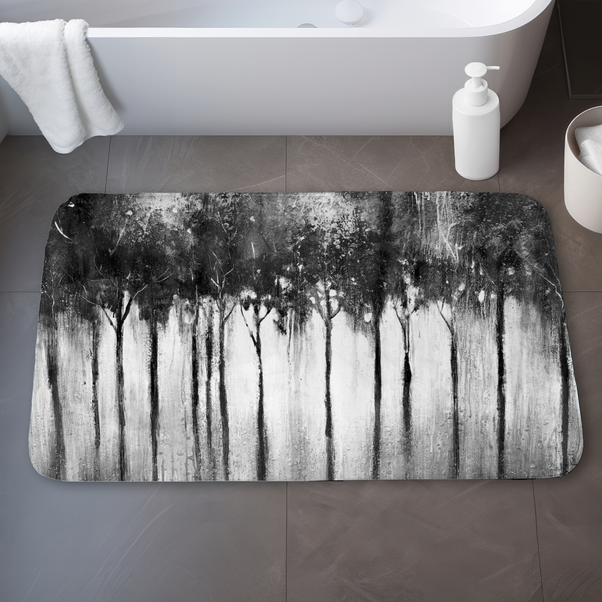 C1BM21348OKTPD 21 x 34 in. Abstract Forest Black & White Bath Mat - Home Decor Trees