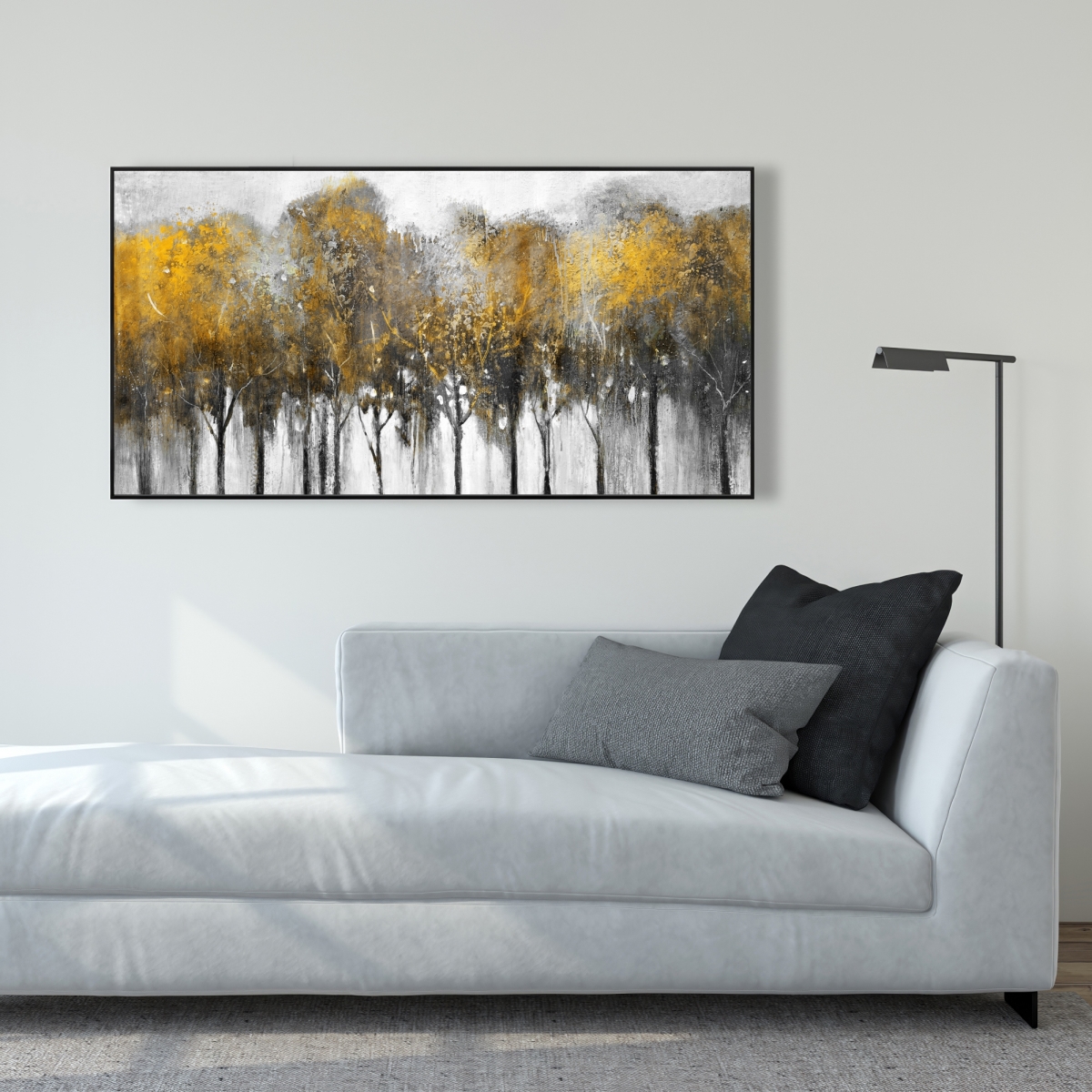 C1FC244816A512 24 x 48 in. Abstract Yellow Forest - Framed Canvas Office Trees Decor