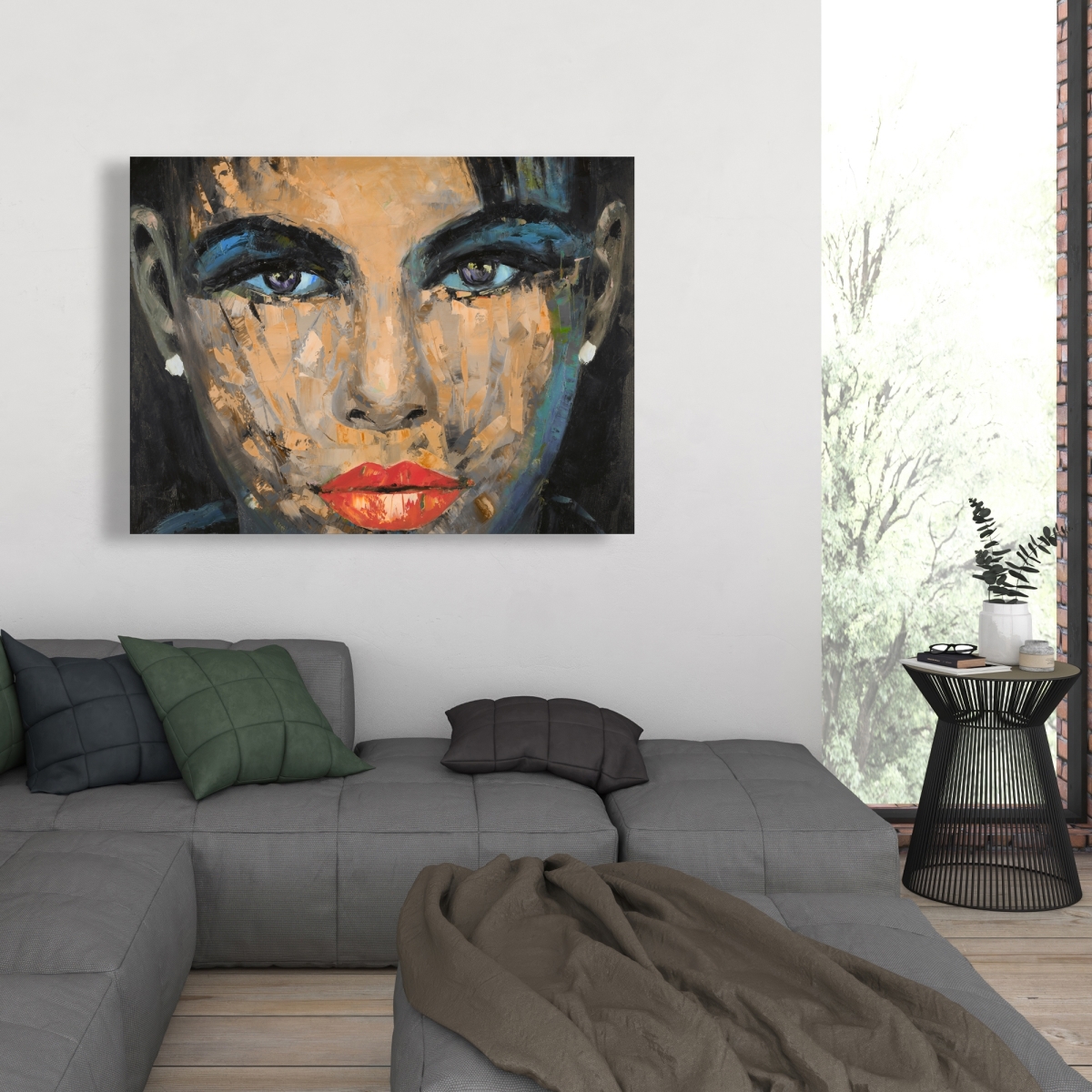 C1RC3648LQGDA4 36 x 48 in. Abstract Female Portrait - Beige Canvas Art for Home Decor