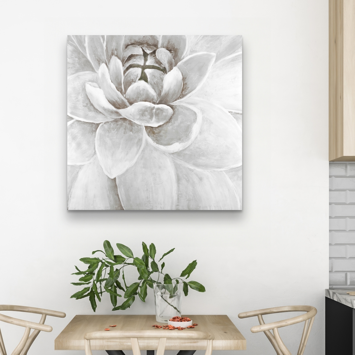 C1RC323236B3TK 32 x 32 in. Delicate White Chrysanthemum - Modern Canvas for Home Decor