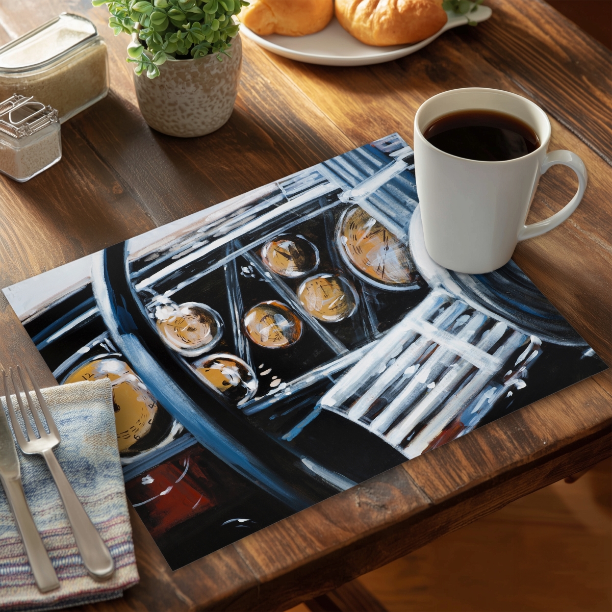 Picture of Begin Home Decor C4PP14184ZNHG1 14 x 18 in. Vintage Car Interior Polyester Placemat - Home Decor Accent - Set of 4