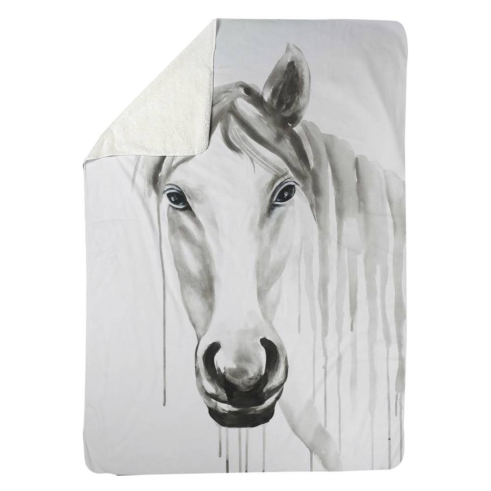 5545-8060-AN249 60 x 80 in. Solitary White Horse Sherpa Fleece Blanket - Farm Decor