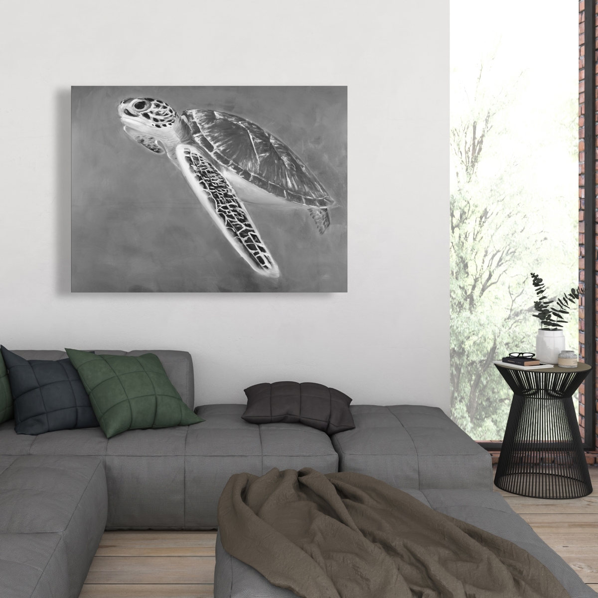 C1RC36481O7HL1 36 x 48 in. Grayscale Sea Turtle Canvas - Coastal Bedroom Decor Art