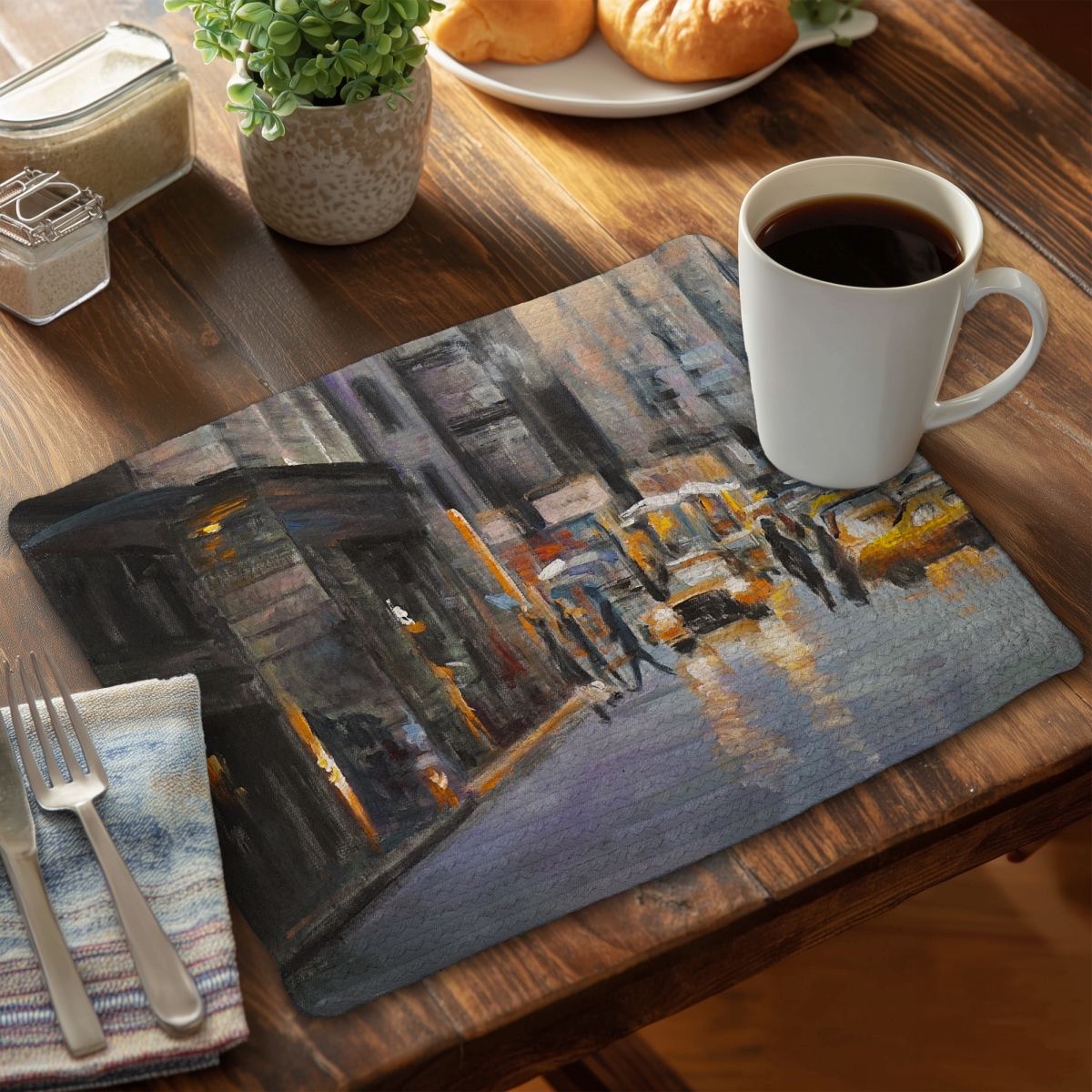 Picture of Begin Home Decor CBPM1418Q35ZAQ 14 x 18 in. Morning in   York City Blue Braided Placemat - Home Decor