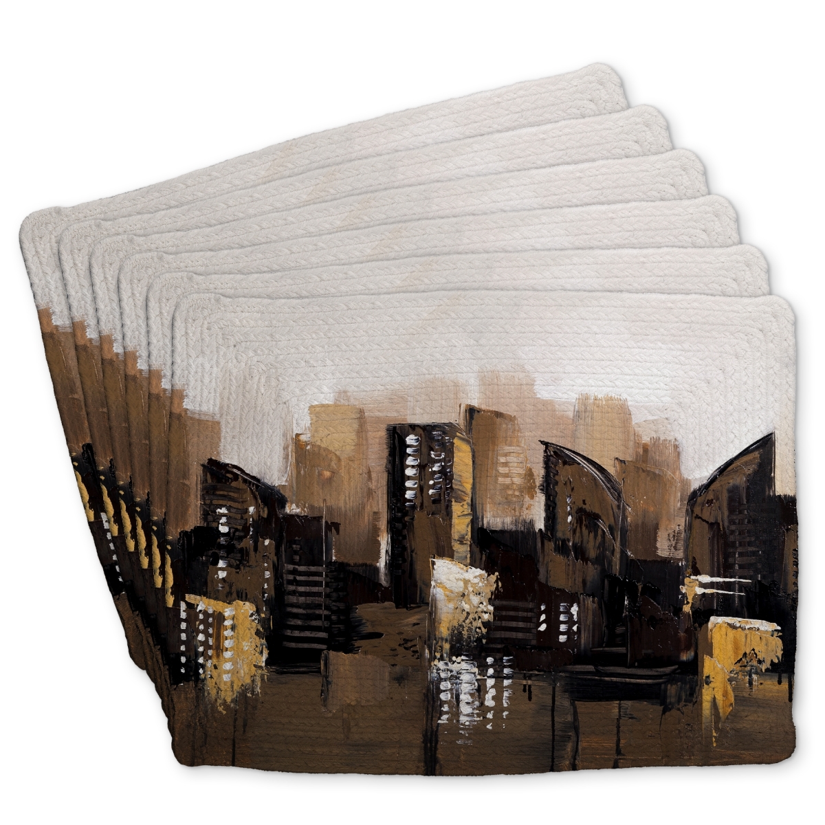 Picture of Begin Home Decor C6BP1418KPPPQM 14 x 18 in. Brown Abstract Cityscape Braided Polyester Placemat - Home Decor - Set of 6