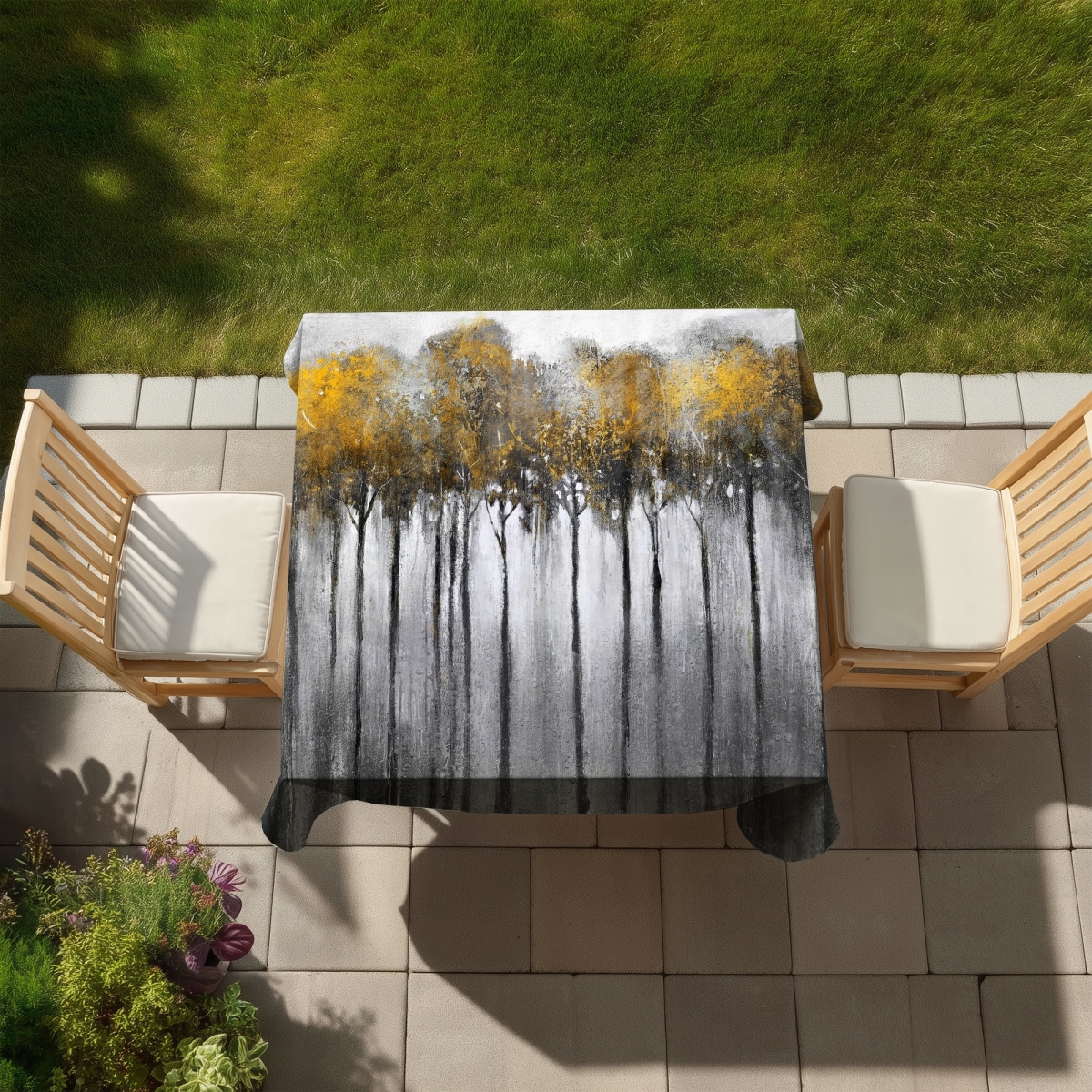 Picture of Begin Home Decor C1TC5858ADJYGR 58 x 58 in. Gray Office Trees Tablecloth - Abstract Yellow Forest Decor