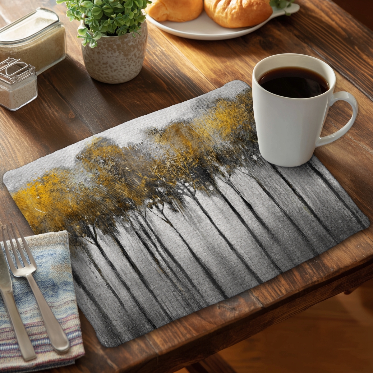 Picture of Begin Home Decor CBPM1418LJC135 14 x 18 in. Abstract Yellow Forest Braided Polyester Placemat - Home Decor