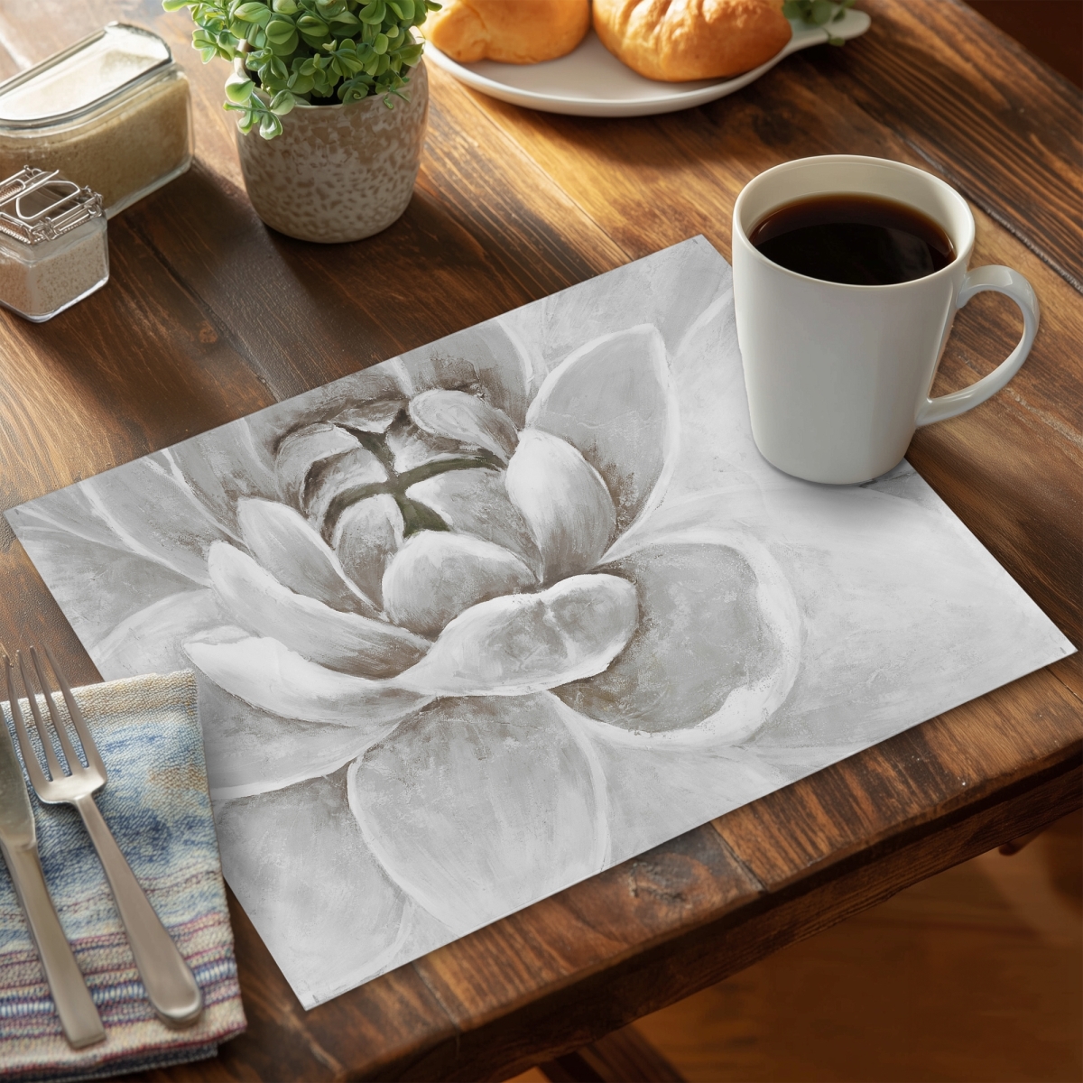 Picture of Begin Home Decor C4PP1418VD6XFP 14 x 18 in. Delicate White Chrysanthemum Polyester Placemat - Home Decor - Set of 4