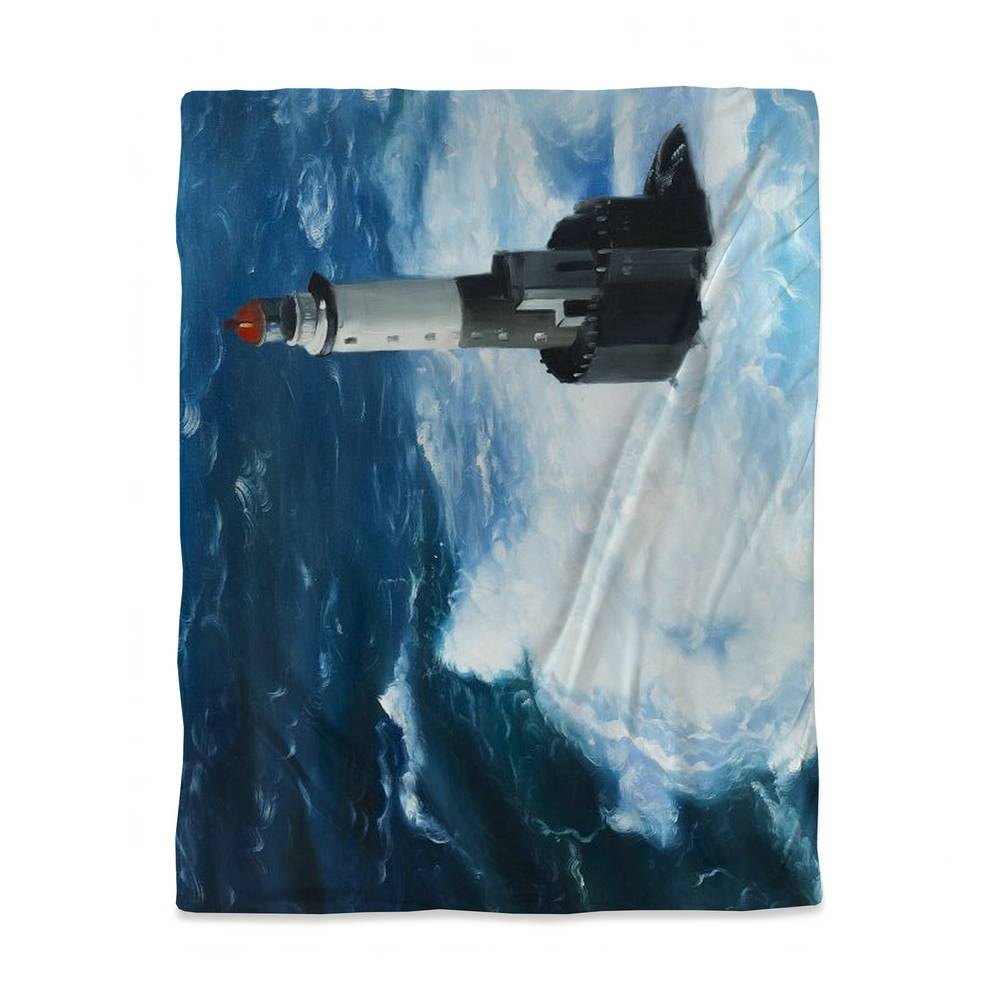 3817-HWCT-CO78 Twin Size Marine Blue Duvet Cover - Unleashed Waves on Lighthouse Decor