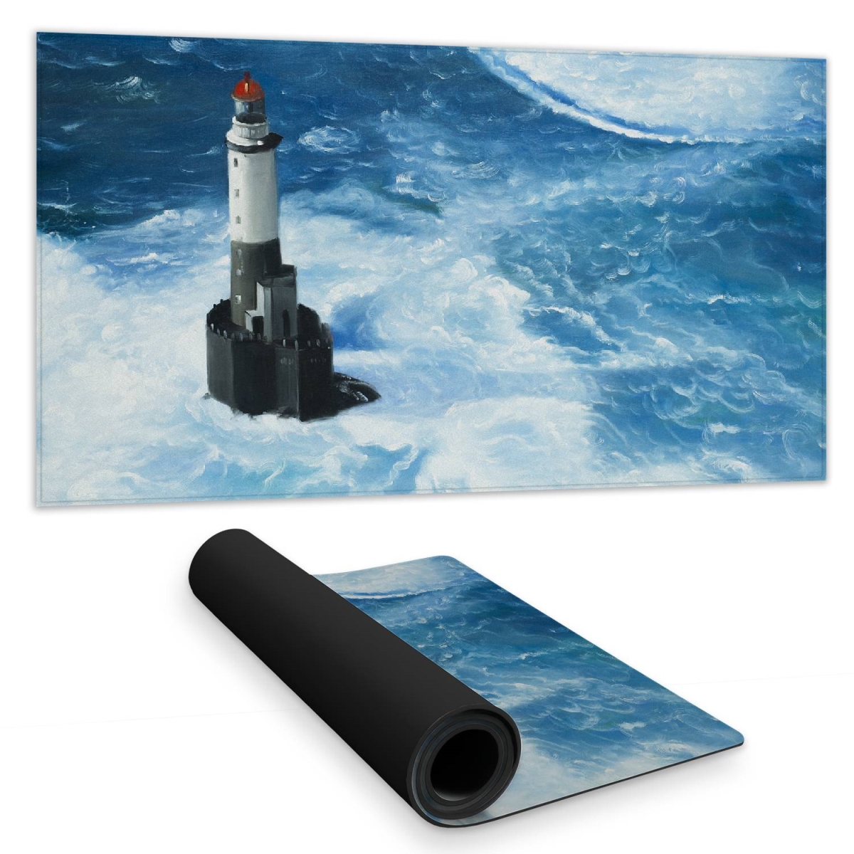 C1DM1531IOM645 16 x 32 in. Coastal Marine Desk Mat - Unleashed Waves on Lighthouse Decor