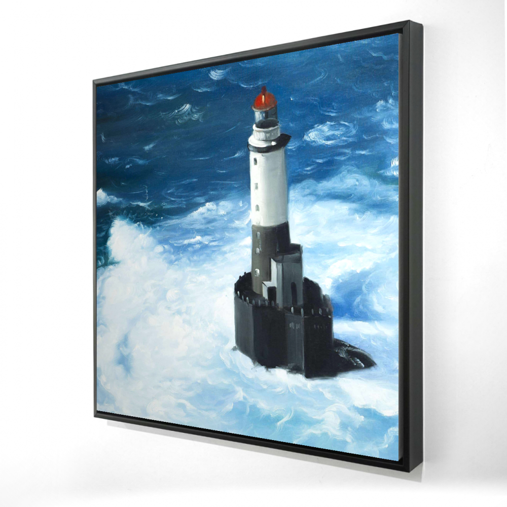 2081-3636-CO78 36 x 36 in. Unleashed Waves on a Lighthouse - Hyperrealist Canvas Art