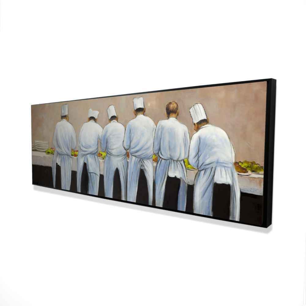2081-1648-GA49 16 x 48 in. Cooks Chefs Working Together Framed Canvas - Kitchen Decor