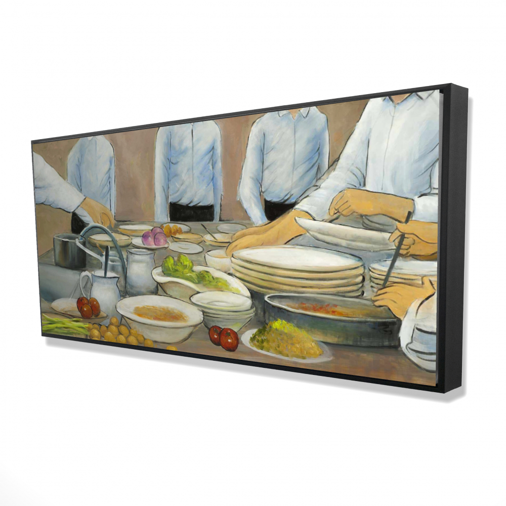 2081-2448-GA50 24 x 48 in. Cook Chefs At Work - Kitchen White Framed Canvas Decor
