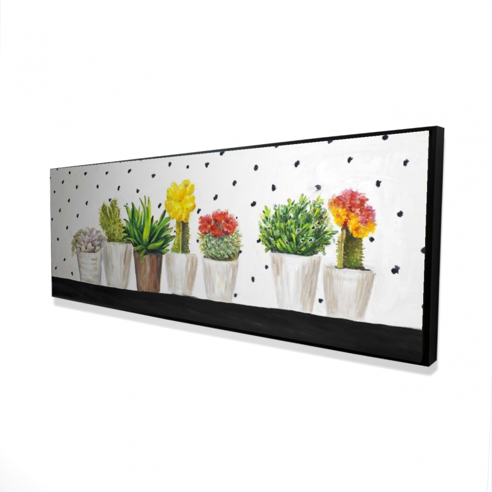 2081-1648-FL115 16 x 48 in. Small Cactus & Succulents Framed Canvas - Exotic Home Decor