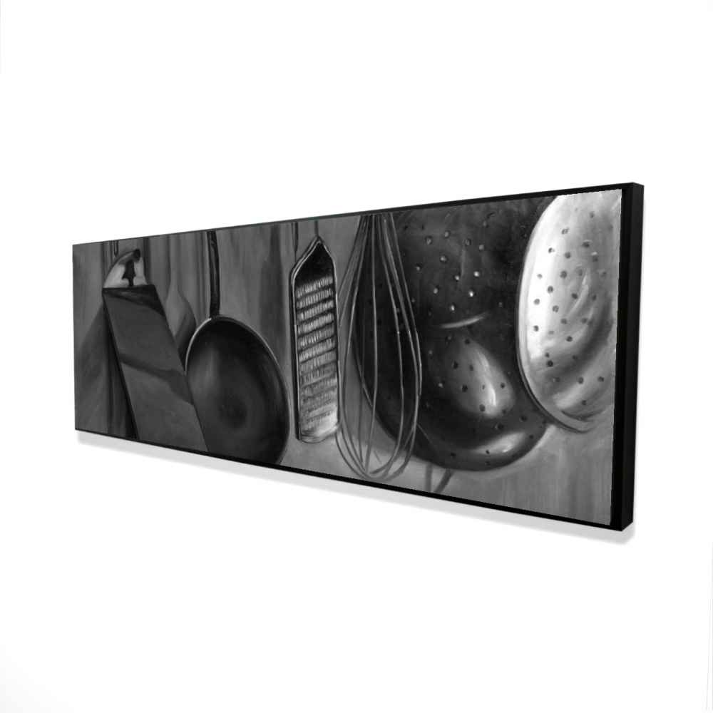 2081-1648-SL15 16 x 48 in. Framed Canvas Kitchen Tools for Chef - Gray Object Decor