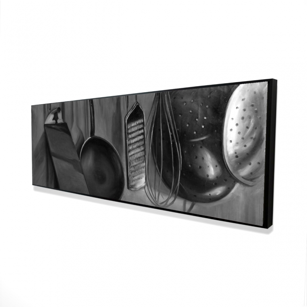 2081-2060-SL15 20 x 60 in. Kitchen Tools for Chef - Gastronomy Gray Framed Canvas Decor