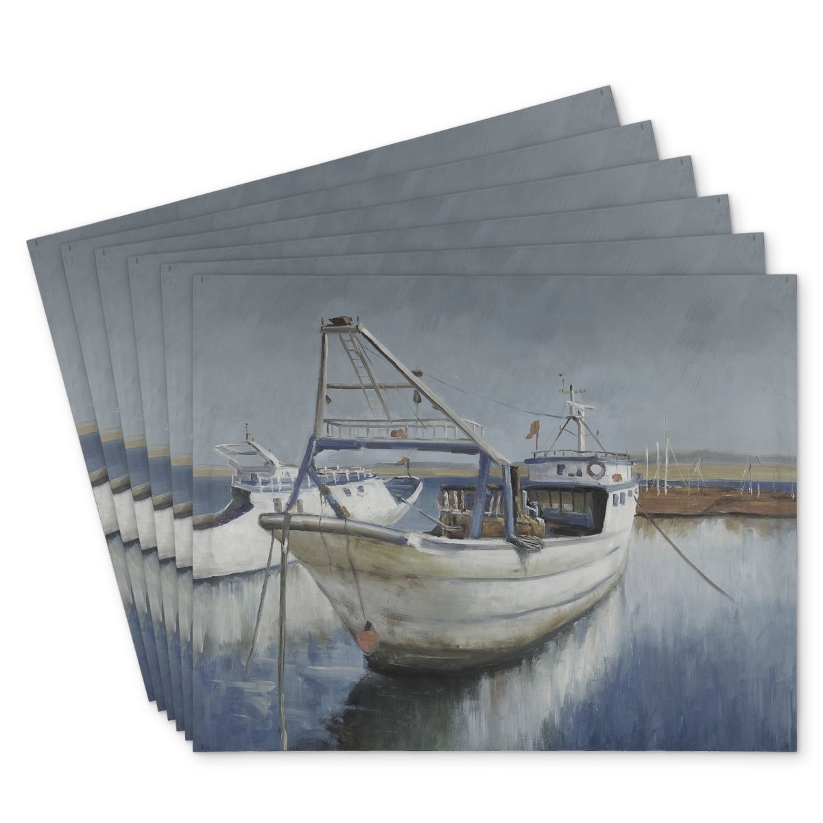 Picture of Begin Home Decor C6PP1418SY4UPQ 14 x 18 in. Blue Fishing Boat Polyester Placemat - Home Decor Accent - Set of 6