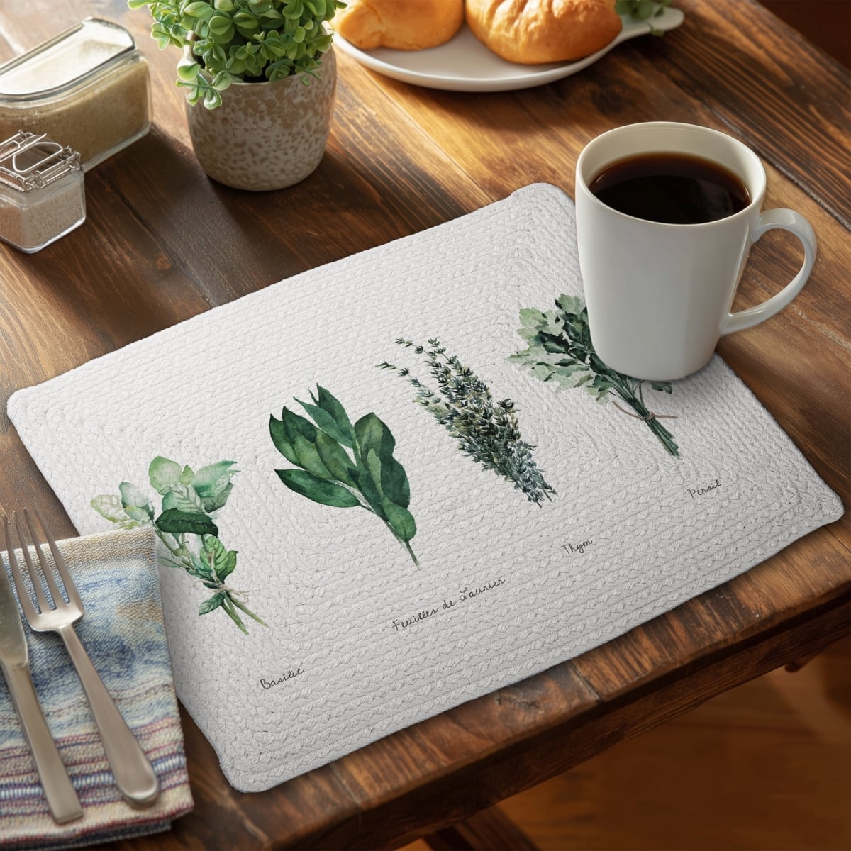 Picture of Begin Home Decor C4BP1418L9RAD8 14 x 18 in. Fines Herbes - Braided Polyester Placemat for Home Decor - Set of 4