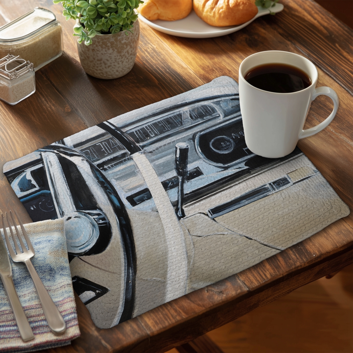 Picture of Begin Home Decor C6BP1418CBYRAO 14 x 18 in. 1950s Car Dashboard Braided Polyester Placemat - Home Decor - Set of 6