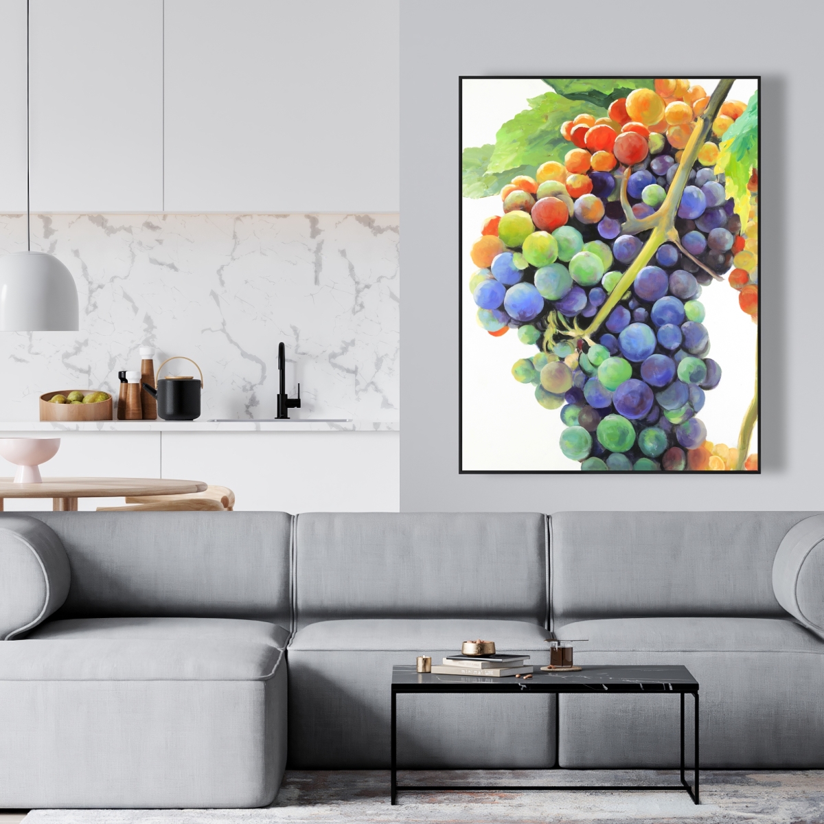 C1FC36480UYNHY 36 x 48 in. Colorful Bunch of Grapes - Purple Still Life Canvas Art