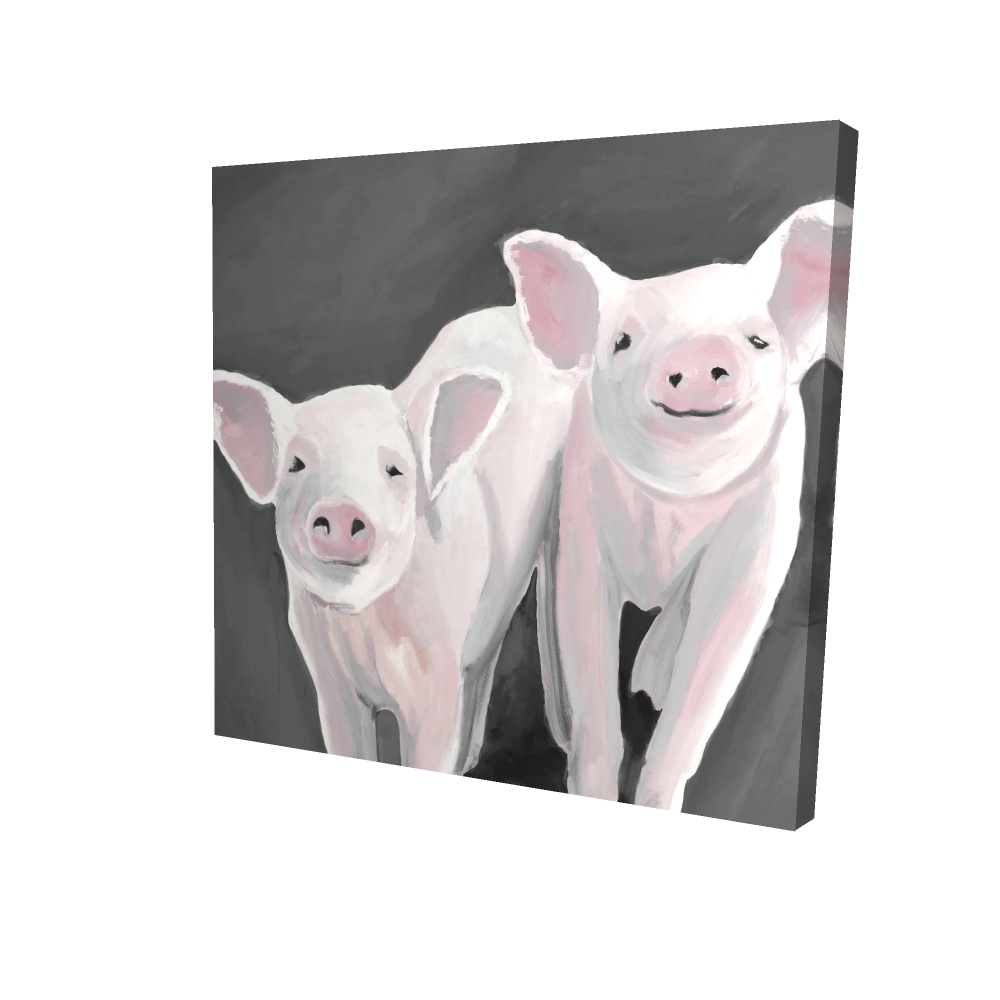 2080-2424-AN420-1 24 x 24 in. Rustic Gray Canvas - Two Little Piglets - Home Decor Art