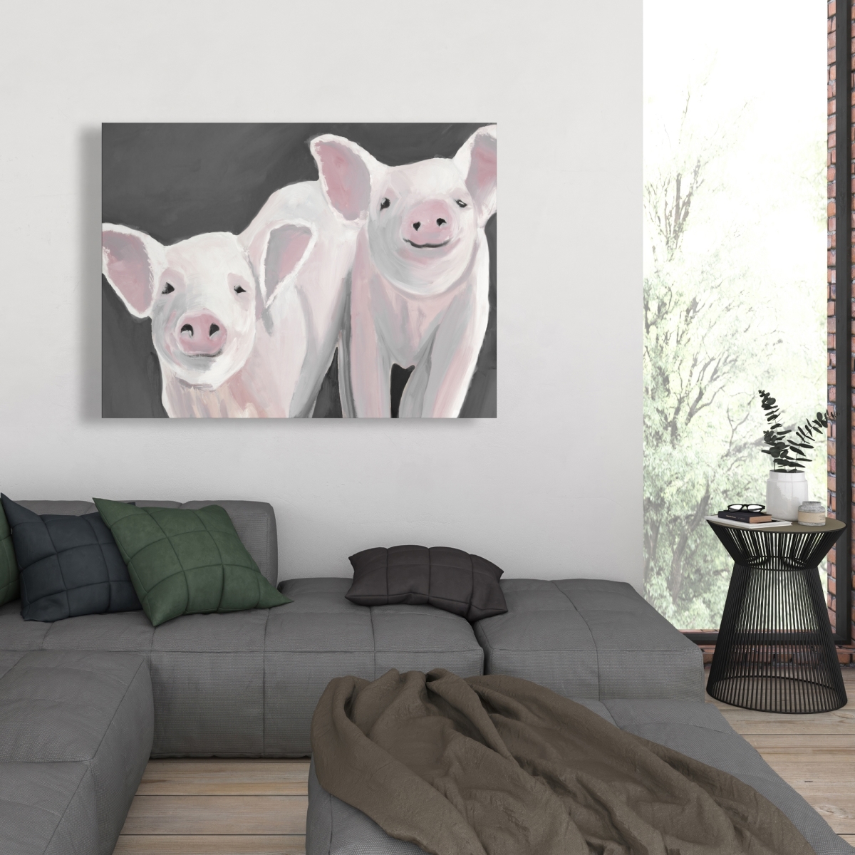 C1RC3648YES3G5 36 x 48 in. Two Little Piglets - Pink Canvas Art for Home Decor