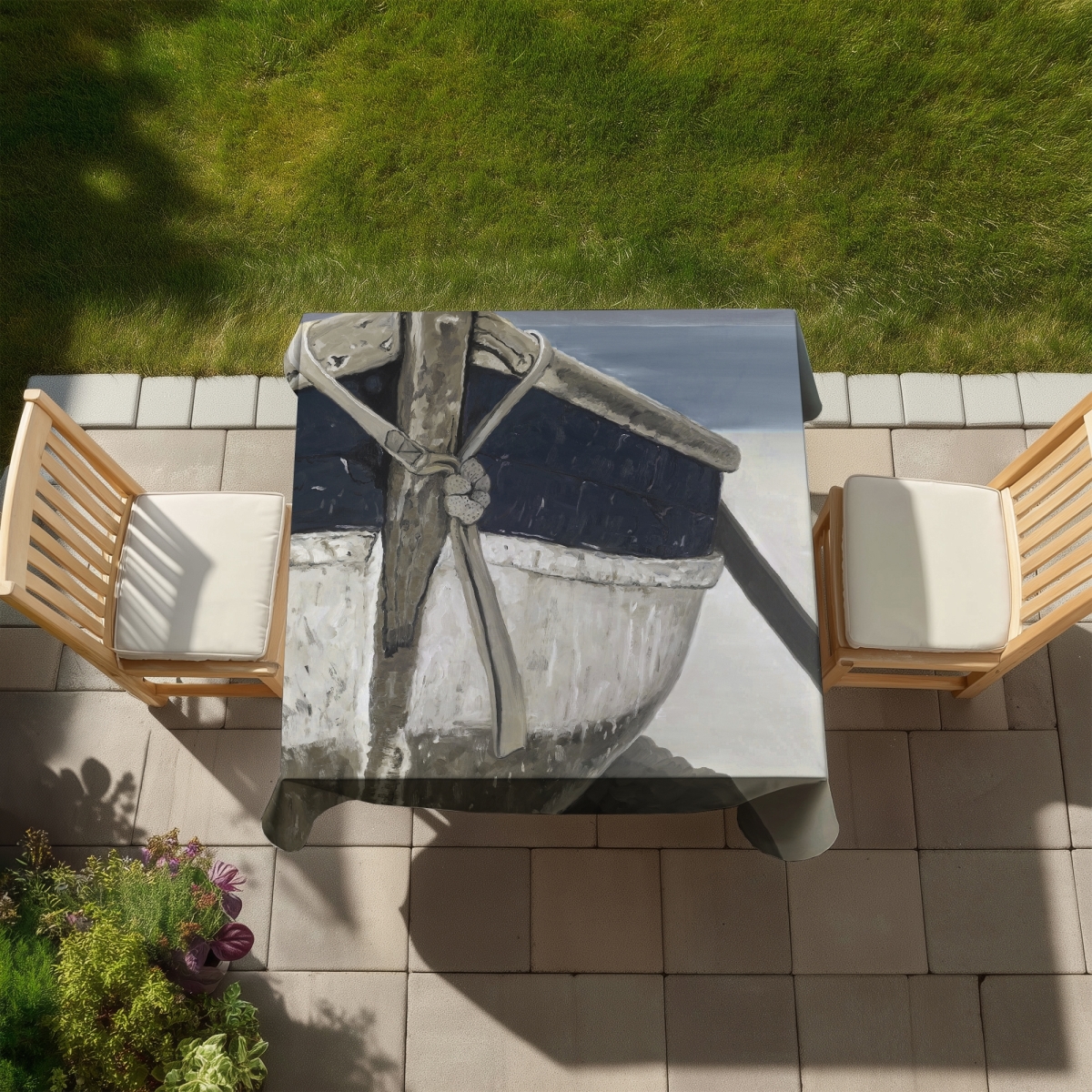 Picture of Begin Home Decor C1TC5858QK11MA 58 x 58 in. Marine Coastal Tablecloth - Bateau Home Decor Indoor & Outdoor