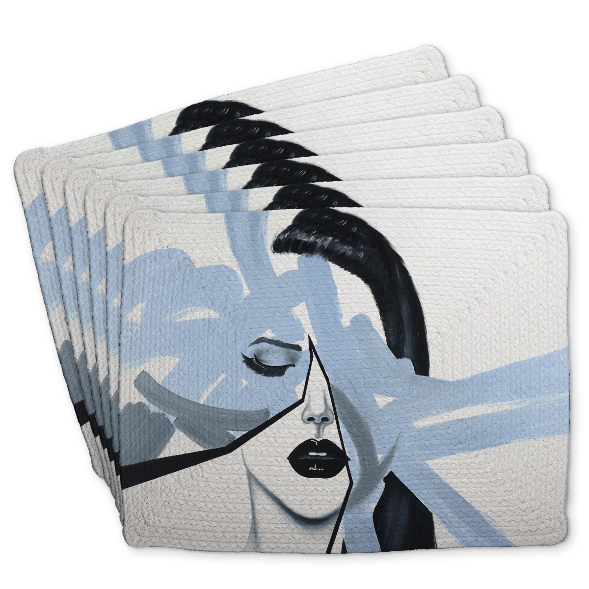 Picture of Begin Home Decor C6BP1418MFYYF0 14 x 18 in. Abstract Blue Woman Portrait - Braided Polyester Placemat - Decor - Set of 6