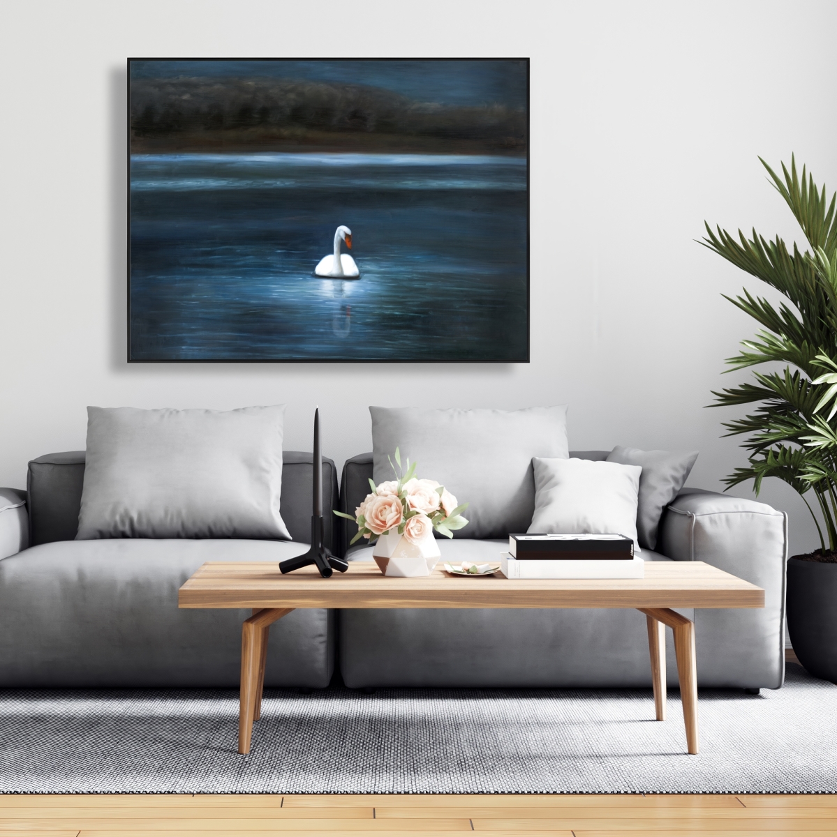 C1FC3648JZHPSL 36 x 48 in. Beautiful Swan - Classic Blue Framed Canvas for Home Decor