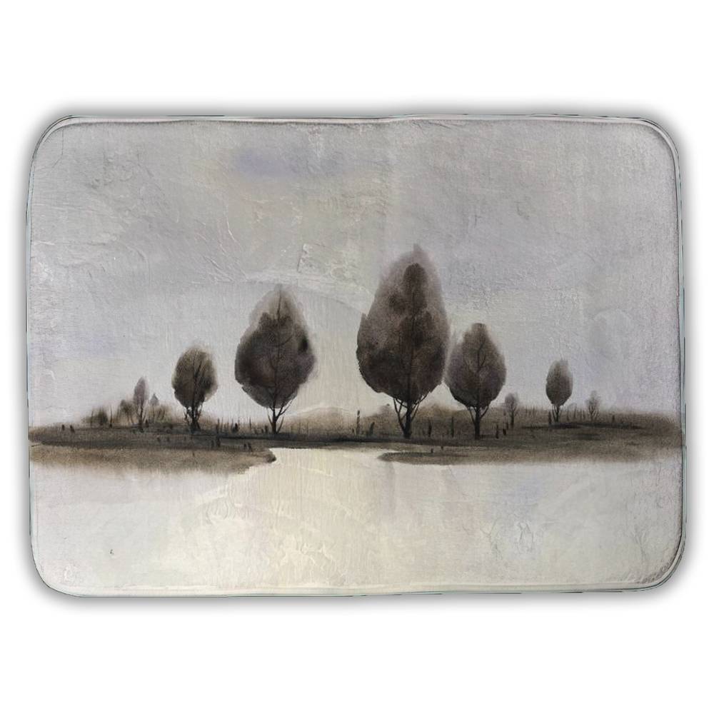 5930-1724-LA101 17 x 24 in. Abstract Landscape Trees Bath Mat - Blue Home Decor