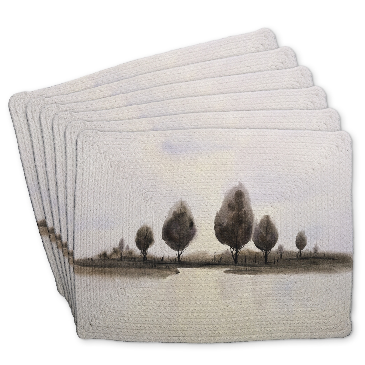 Picture of Begin Home Decor C6BP14182IM3VX 14 x 18 in. Abstract Landscape of Trees Braided Polyester Placemat - Decor - Set of 6