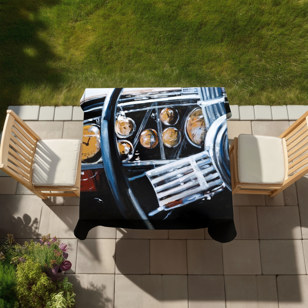 Picture of Begin Home Decor C1TC5858AV2K2T 58 x 58 in. Transportation Blue Tablecloth - Vintage Car Decor - Indoor & Outdoor