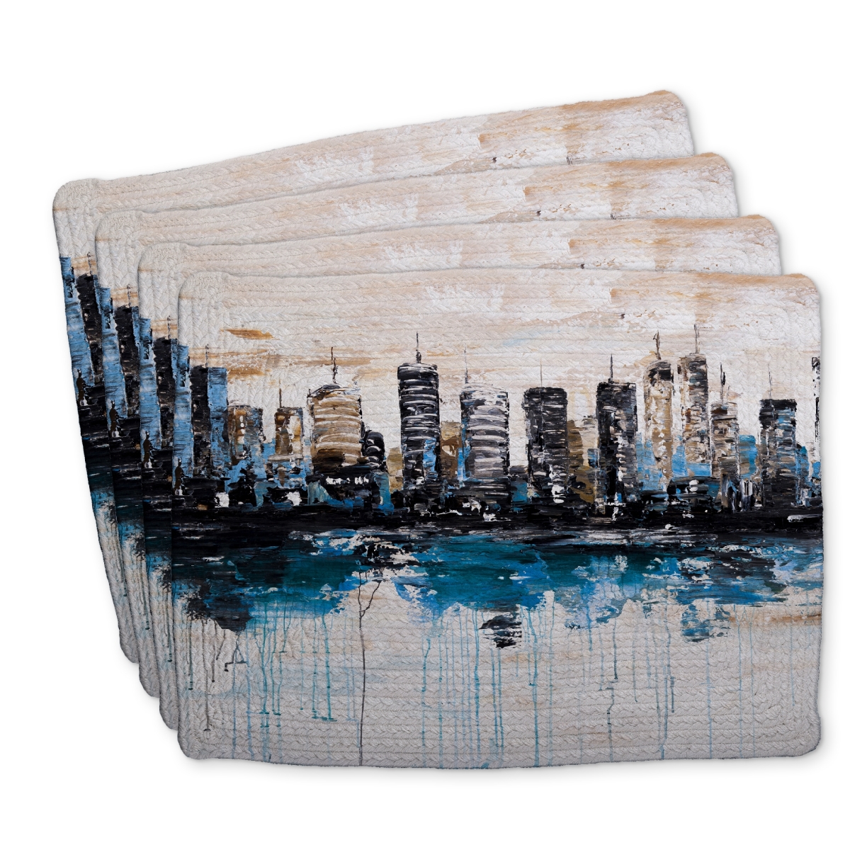 Picture of Begin Home Decor C4BP1418691SUK 14 x 18 in. Abstract City Reflection Braided Polyester Placemat - Home Decor - Set of 4
