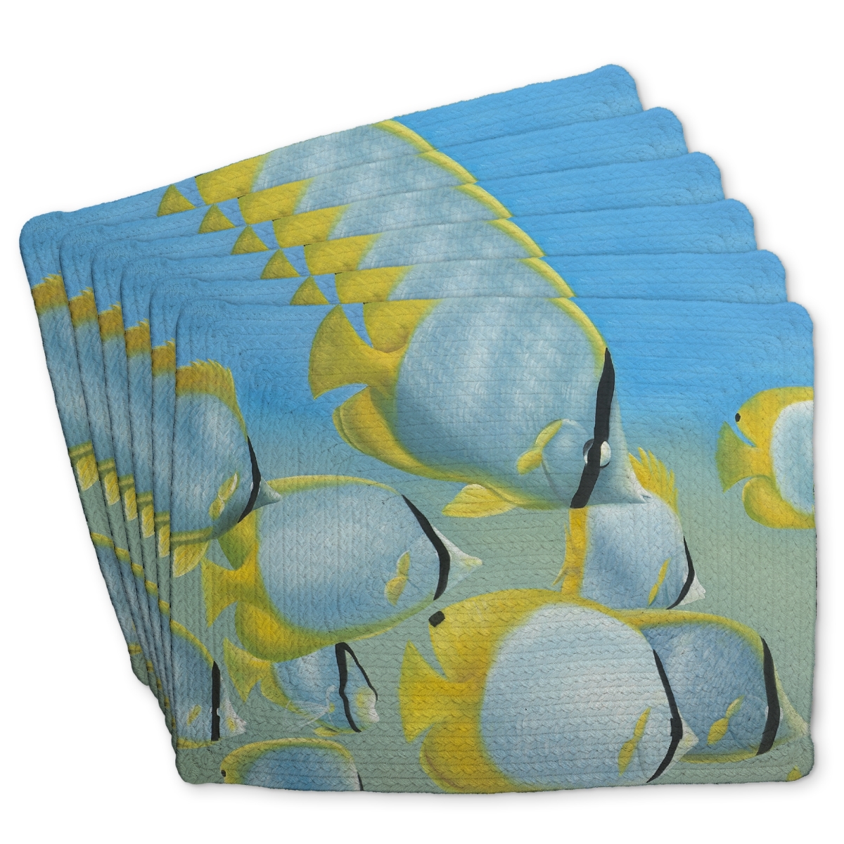Picture of Begin Home Decor C6BP1418GC2R0C 14 x 18 in. Butterfly Fishes Braided Polyester Placemat - Home Decor - Set of 6