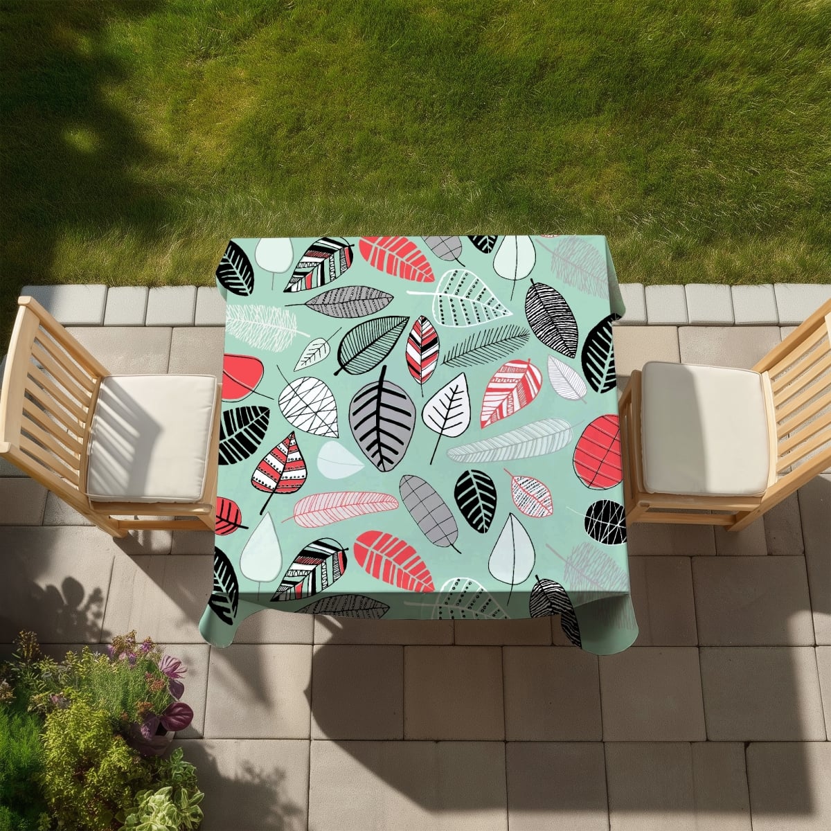 Picture of Begin Home Decor C1TC5858VEFDXK 58 x 58 in. Turquoise Leaf Patterns Tablecloth - Indoor & Outdoor Decor