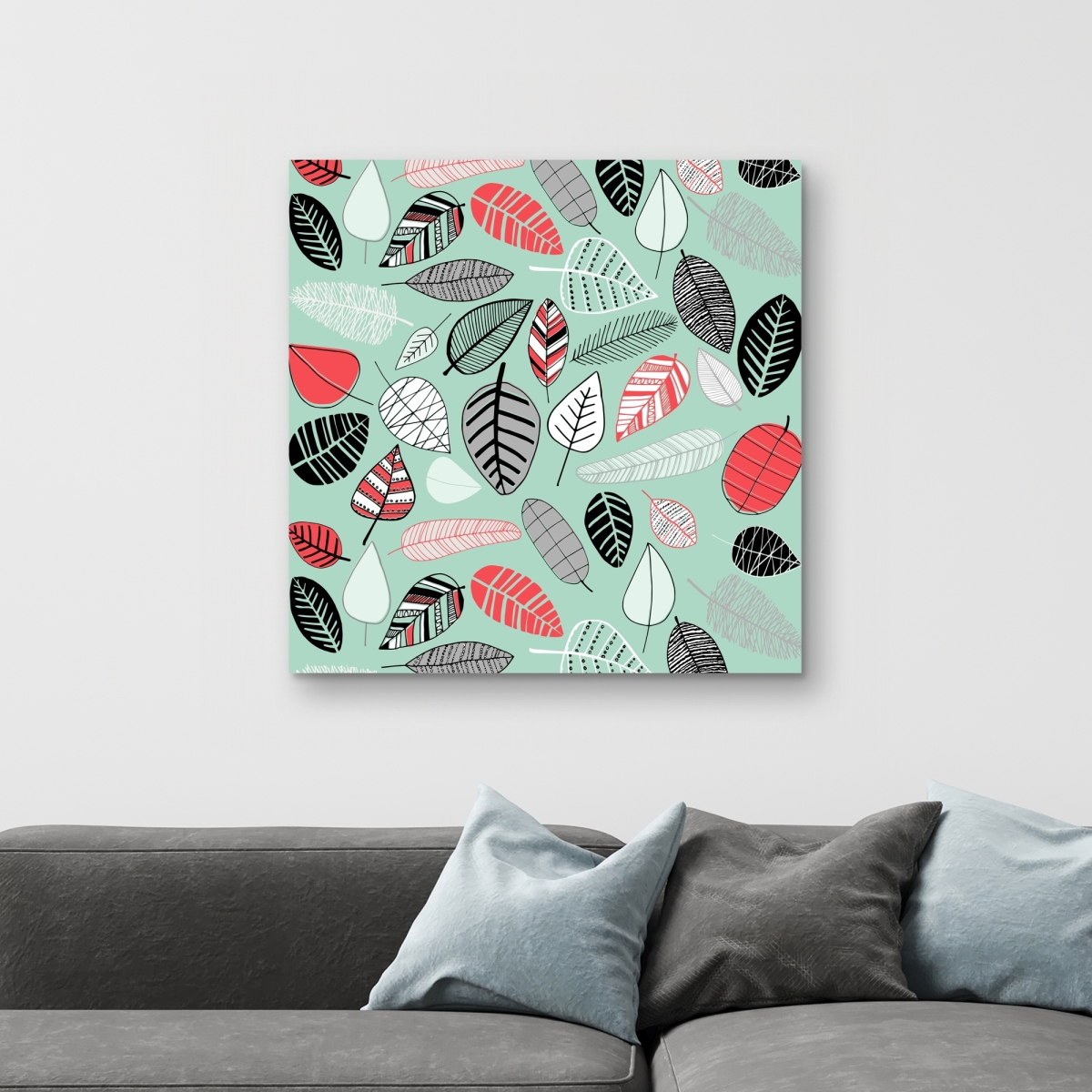 C1RC32327YQRDG 32 x 32 in. Turquoise Leaf Patterns - Bedroom Leaves Canvas for Home Decor