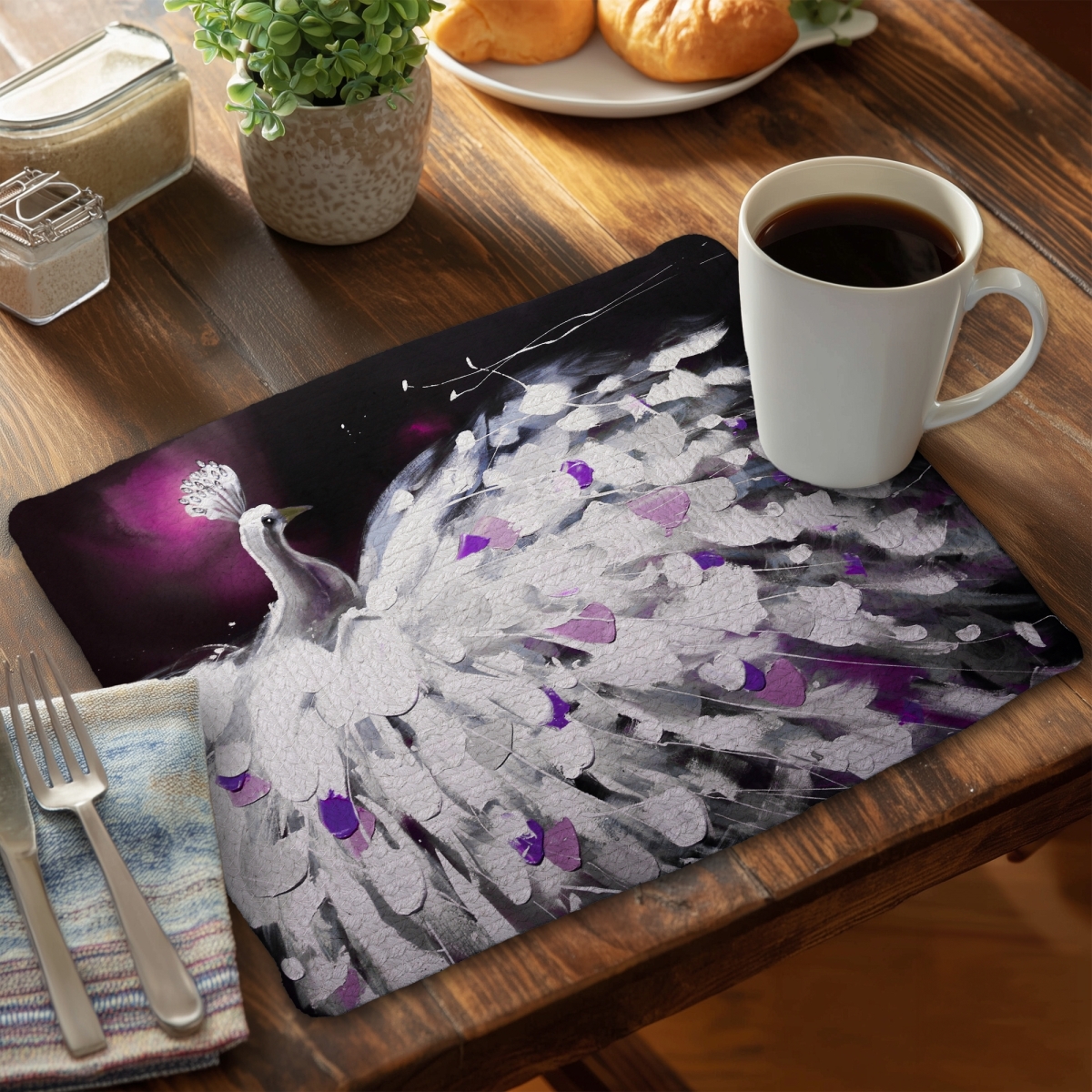 Picture of Begin Home Decor CBPM1418UG86J6 14 x 18 in. Purple Peacock Braided Placemat - Bird Animals Home Decor