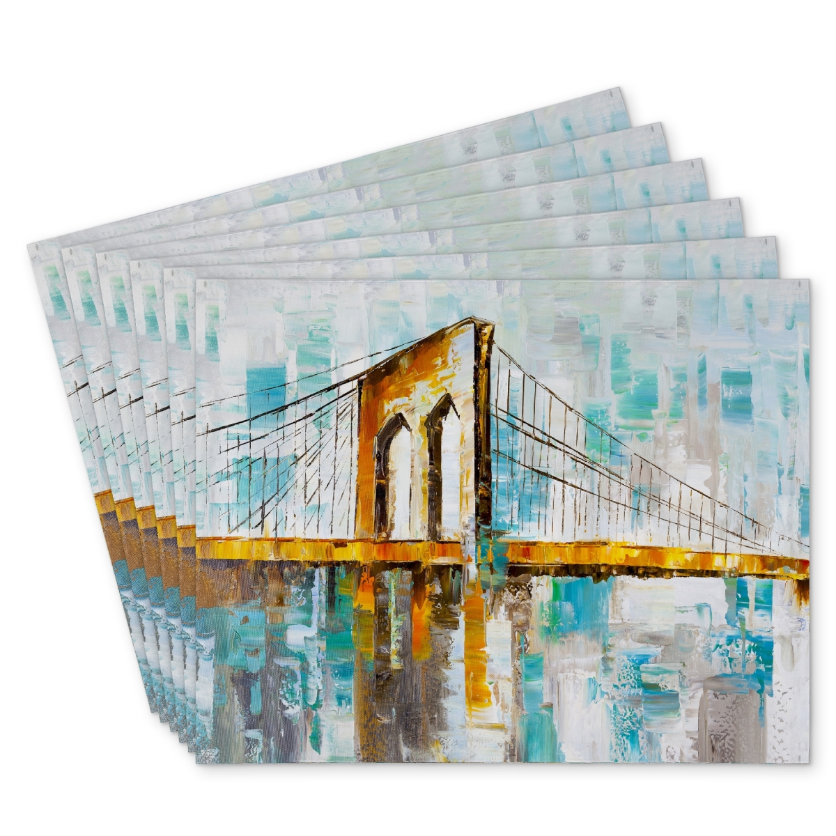 Picture of Begin Home Decor C6PP1418X13FTE 14 x 18 in. Brooklyn Bridge Polyester Placemat - Stylish Home Decor - Set of 6