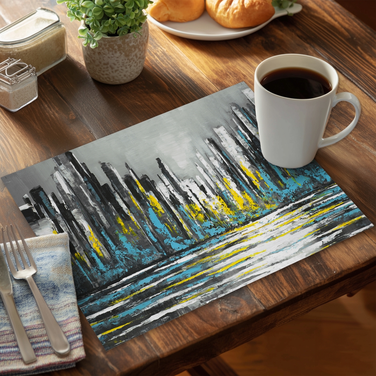 Picture of Begin Home Decor C4PP1418Y1BIDB 14 x 18 in. Abstract Blue Skyline Polyester Placemat - Home Decor Accent - Set of 4
