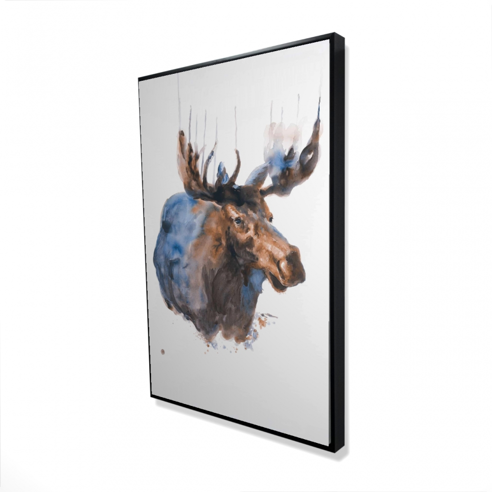 2081-3624-AN254-1 24 x 36 in. Abstract Blue Moose - Rustic Wildlife Framed Canvas Decor