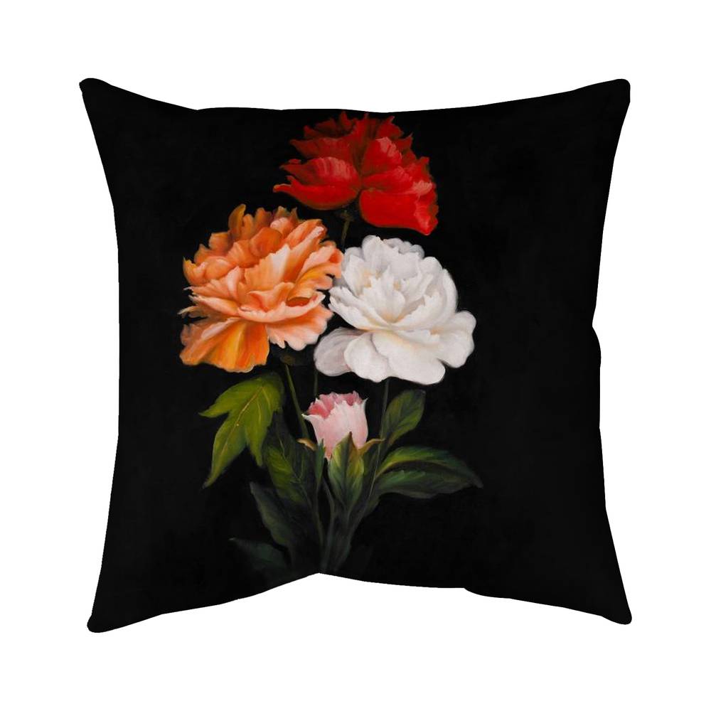 5541-1616-FL135 16 x 16 in. Romantic Black Pillow - Three Beautiful Rose Flowers Decor