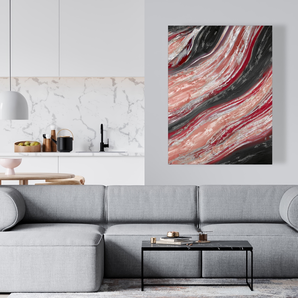 C1RC364877ZZTD 36 x 48 in. Red Wave - Abstract Shapes Canvas for Stylish Home Decor
