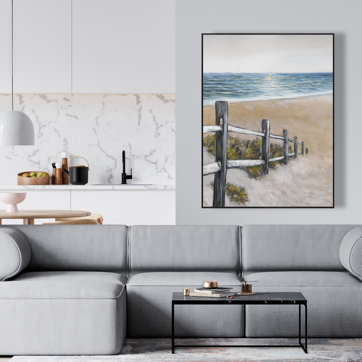 C1FC3648FXL227 36 x 48 in. Soft Seaside Waves Bathroom Framed Canvas - Home Decor
