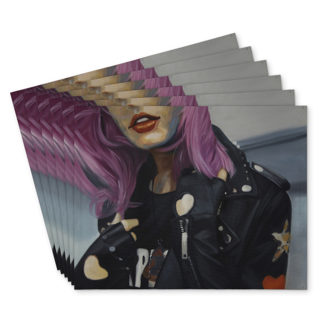 Picture of Begin Home Decor C6PP1418OAYUZG 14 x 18 in. Young Punk Woman Polyester Placemat - Home Decor Accent - Set of 6
