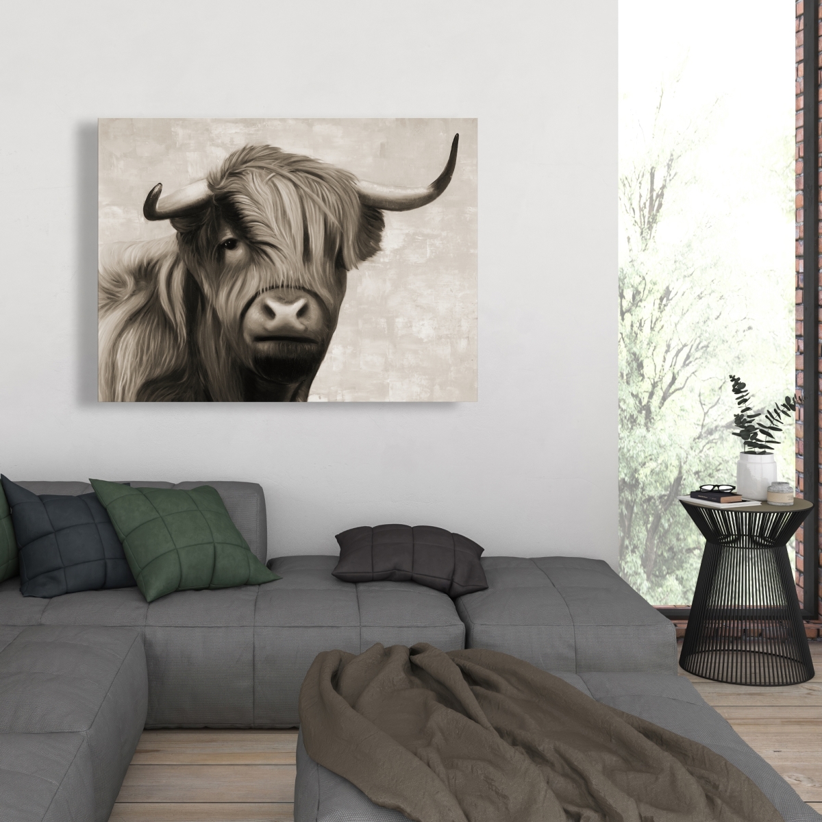 C1RC3648M6ODCK 36 x 48 in. Highland Cattle Sepia - Beige Animals Canvas for Home Decor