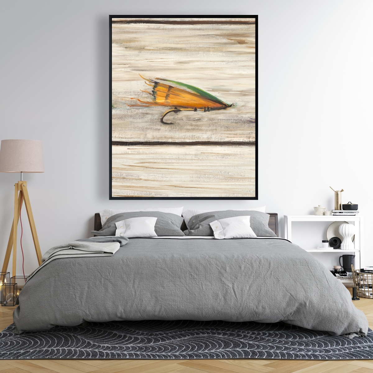 C1FC4860U369K1 48 x 60 in. Fishing Flies Canvas Art - Still Life Decor with Wood Background