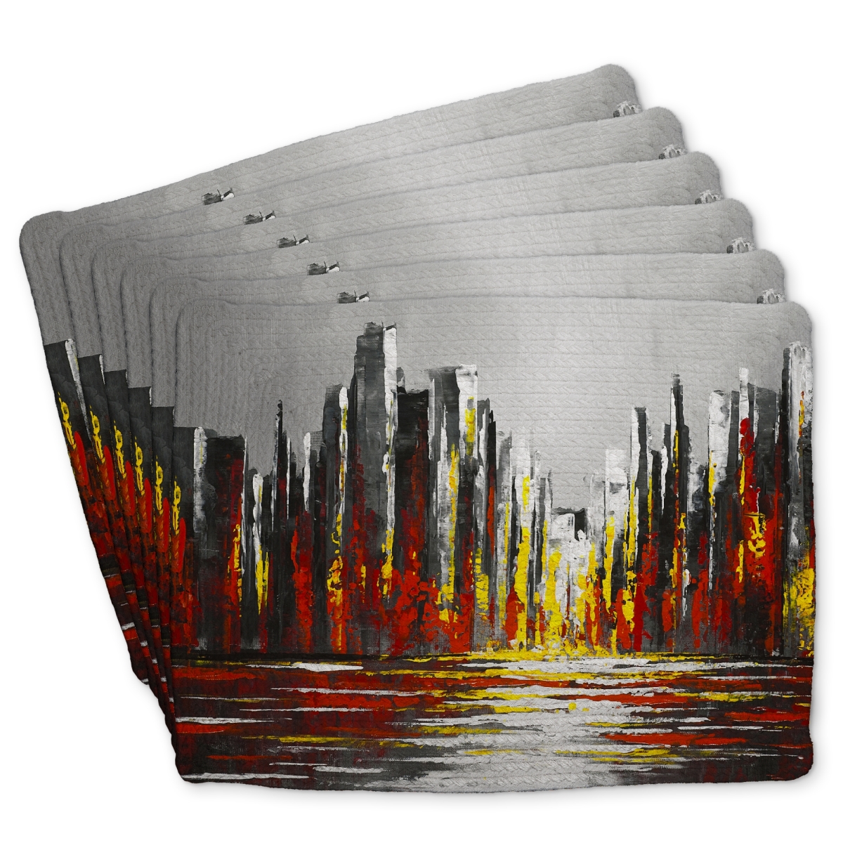 Picture of Begin Home Decor C6BP14184SXADH 14 x 18 in. Abstract Red Skyline Braided Polyester Placemat - Home Decor - Set of 6